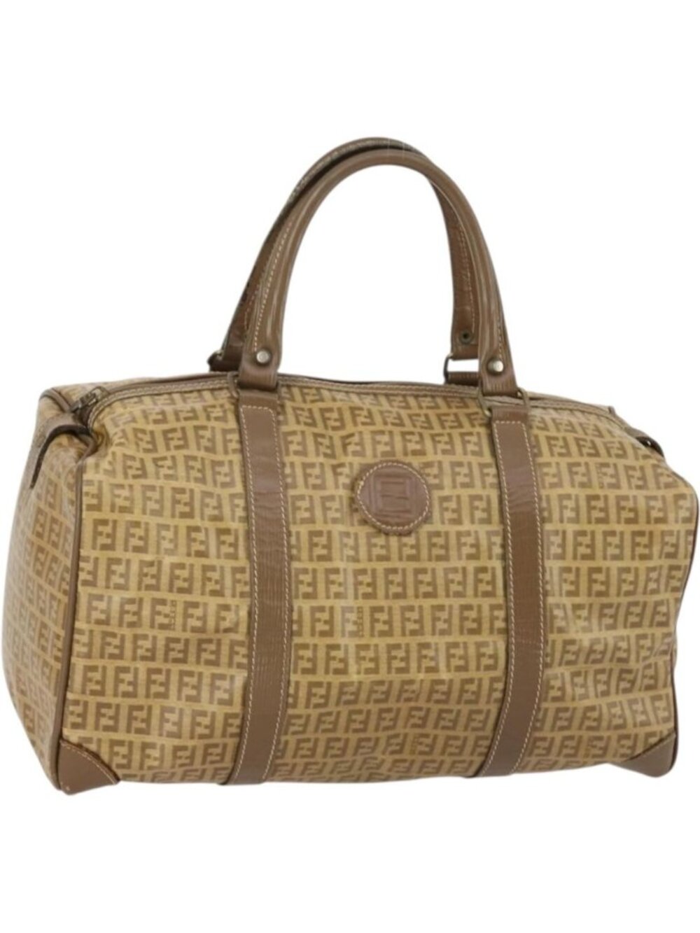 FENDI Zucchino Canvas Boston Bag Coated Canvas Beige